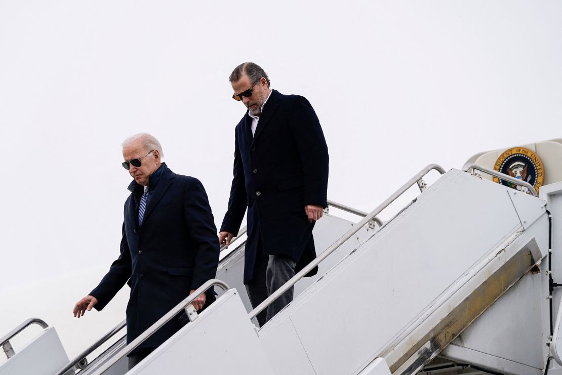 U.S. President Joe Biden and son Hunter Biden disembark from Air Force One at Hancock Field Air National Guard Base in Syracuse, New York, U.S., February 4, 2023. REUTERS/Elizabeth Frantz